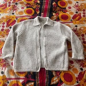 Eddie Bauer Rib-Knit Wool Cardigan in Oatmeal size Smalll
